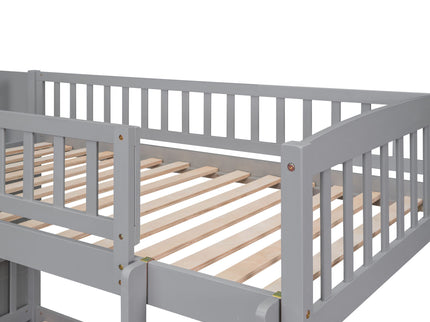 Twin Over Twin Bunk Stairway Bed With 2 Drawers And Slide - Gray