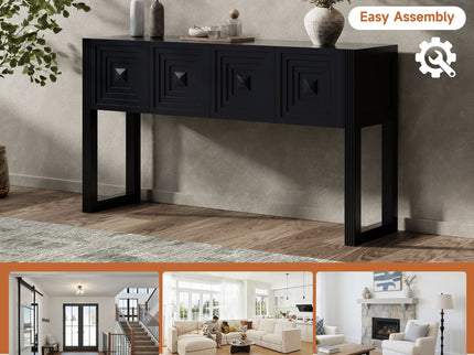 Geometric Carved Console Table With 3 Soft Close Drawers