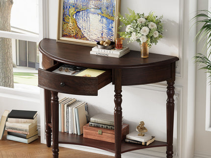 Half Moon Console Table With Drawer & Shelf