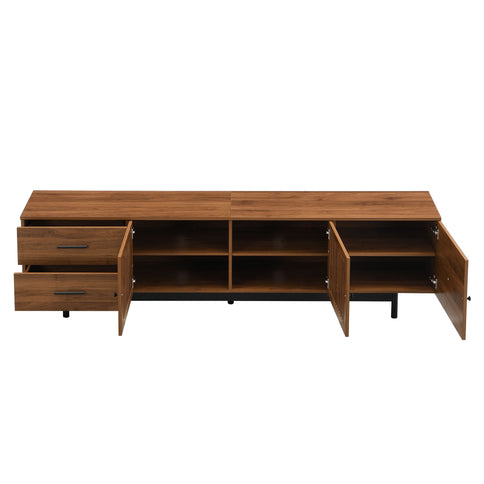 TV Stand, Media Console With 2 Drawers, Soft Closing Hinges, Adjustable Shelves - Walnut