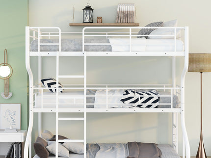 Industrial Triple Bunk Bed With Dual Ladders Frame, Space Saving Design