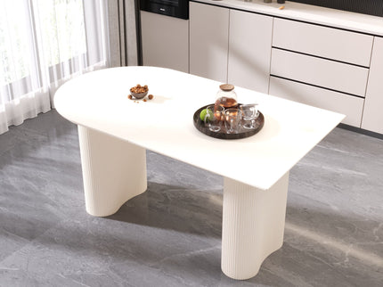 Modern Cream Style Dining Table With Round Wave Legs, 4 - 8 Person - Cream White