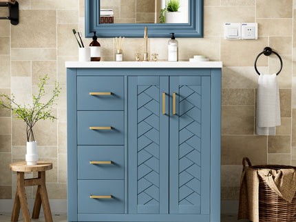 Ceramic Sink Combo, Freestanding Vanity Set With 3 Drawers & Soft Closing Doors