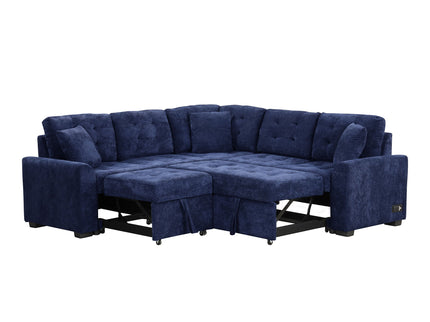 L-Shape Sofa Bed Pull-Out Sleeper Sofa With Wheels, USB Ports, Power Sockets For Living Room