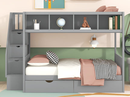 Bunk Bed With Shelfs, Storage Staircase And 2 Drawers