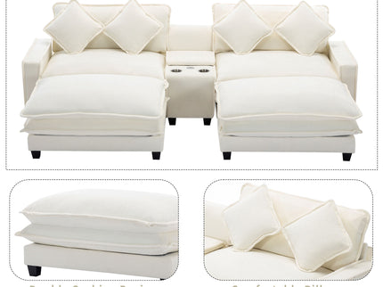 Sectional Sofa Upholstered Sofa With Two Removable Ottoman, Two USB Ports, Two Cup Holders And Large Storage Box For Living Room