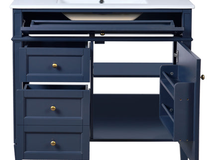 Bathroom Vanity With Top Sink, Modern Bathroom Storage Cabinet, 2 Drawers And A Tip-Out Drawer, Single Sink Bathroom Vanity - Blue