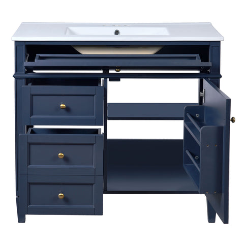 Bathroom Vanity With Top Sink, Modern Bathroom Storage Cabinet, 2 Drawers And A Tip-Out Drawer, Single Sink Bathroom Vanity - Blue
