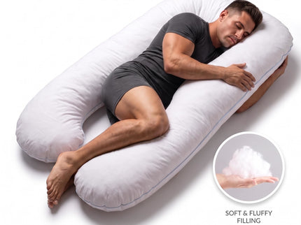 U - Shape Pregnancy Body Pillow For Side Sleeper Support - White