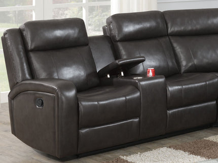 Manual Motion Recliner Sectional Sofa With Console And Cup Holders - Brown