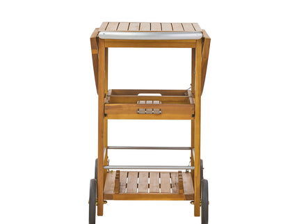 Outdoor Bar Cart With Foldable Tabletop & Removable Trays - Teak