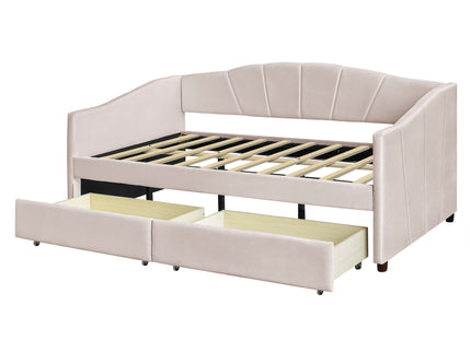 Upholstered Daybed With Two Drawers And Wood Slat