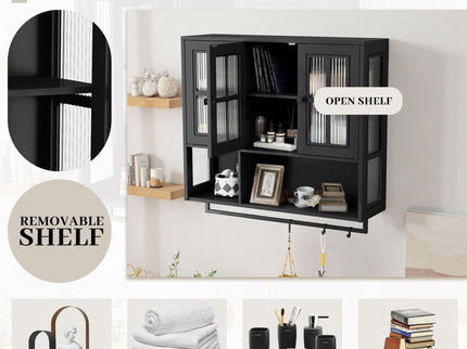 3 Door Wall Cabinet With Glass Door And Towel Bar