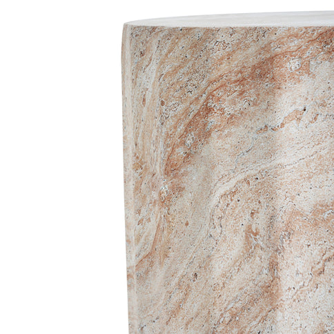 Outdoor / Indoor Lightweight Concrete Side Table, Cylinder Travertine Finish Accent Table - Beige