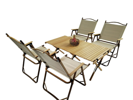 5 Pieces Dining Set, Multi-Function Foldable And Portable, 1 Dining Table & 4 Folding Chairs, Indoor And Outdoor Universal - Natural