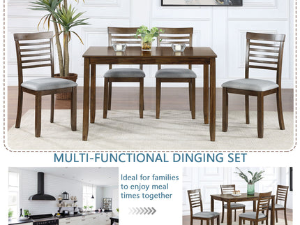 5 Pieces Modern Dining Set, Rectangular Wooden Dining Table With 4 Upholstered Chairs