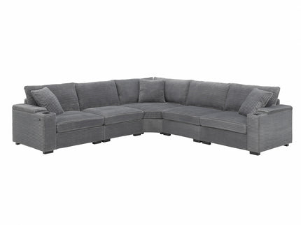 Convertible L Shaped Sectional Corner Couch With Armrest Storage Cup Holders USB Charger, Irregular Corner Oversized Comfy Modular Sofa
