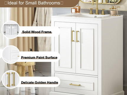 Bathroom Vanity With Sink, 1 Divided Drawer And 2 Soft Close Doors With Double Shelf