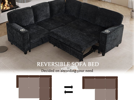 L-Shaped Sofa With Pull Out Sofa Bed With USB