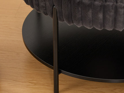 Modern Upholstered Round Ottoman Coffee Table With Storage Shelf
