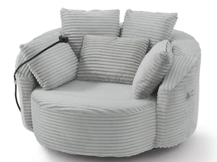 Swivel Accent Barrel Chair With Adjustable Phone Holder, 5 Pillows For Living Room