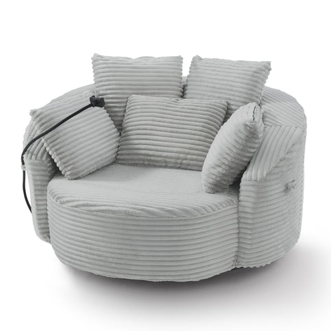 Swivel Accent Barrel Chair With Adjustable Phone Holder, 5 Pillows For Living Room