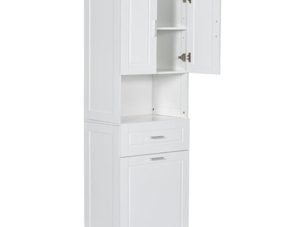 Tall Bathroom Cabinet With Tilt-Out Laundry Basket And Upper Storage