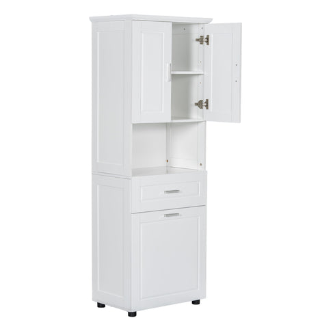 Tall Bathroom Cabinet With Tilt-Out Laundry Basket And Upper Storage