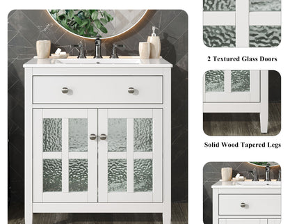 Bathroom Vanity With Ceramic Sink, Adjustable Shelf & Tip Out Tray