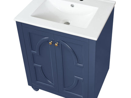 Bathroom Vanity With Ornate Elliptical Motif, Soft Close Hinges