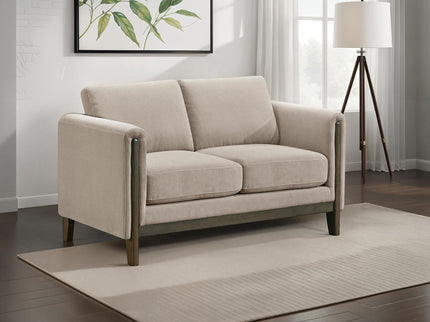 Fisher - Upholstered Panel Arm Loveseat - Taupe