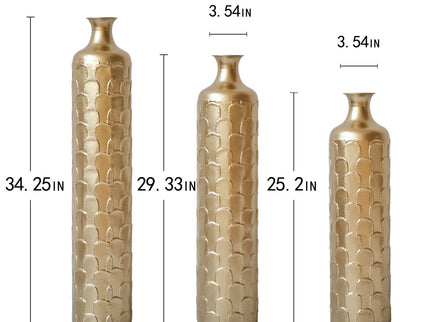 Floor Metal Vases Decorated White Metal Vases (Set of 3) Gorgeous Home Decoration Large Glazed Metal Vases - Golden