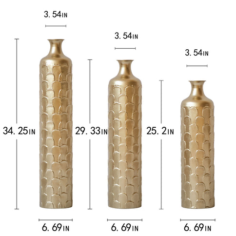 Floor Metal Vases Decorated White Metal Vases (Set of 3) Gorgeous Home Decoration Large Glazed Metal Vases - Golden