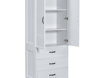 Tall Bathroom Storage Cabinet With 2 Doors And Drawers, Adjustable Shelf - White