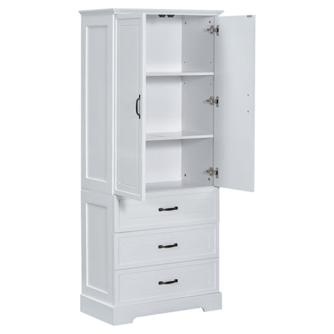 Tall Bathroom Storage Cabinet With 2 Doors And Drawers, Adjustable Shelf - White