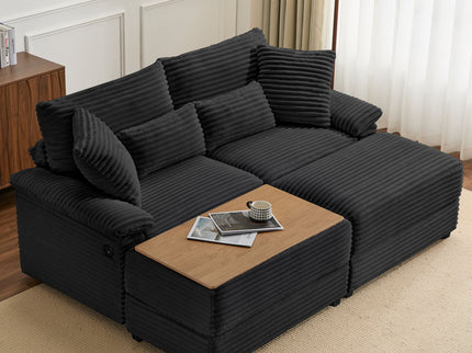 Double Chaise Lounge Set With Reversible Storage Ottomans, USB Port