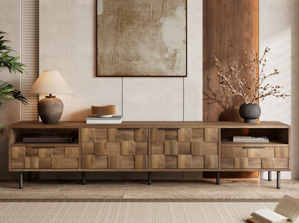 TV Stand With 2 Drawers, Media Console Table For TVs Up To 85'' - Natural