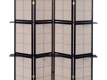 4 Panel Folding Screen With Shelves - Brown