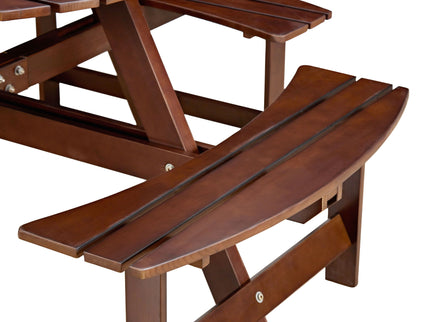 8 Person Round Picnic Table With 4 Built In Benches, Umbrella Hole For Garden - Brown