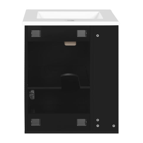 Modern Wall Mounted Bathroom Cabinet With Side Shelf And Ceramic Sink