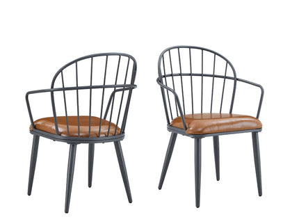 Industrial Inspired Upholstered Dining Chair Set With Metal Legs (Set of 2) - Brown