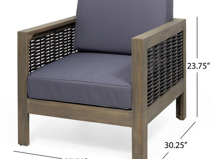 Outdoor Acacia Wood Club Chair With Wicker Accents