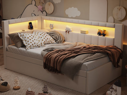 Upholstered Platform Bed With USB Ports And LED Belt