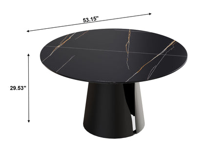 Modern Artificial Stone Round Carbon Steel Base Dining Table, Can Accommodate 6 People - Black