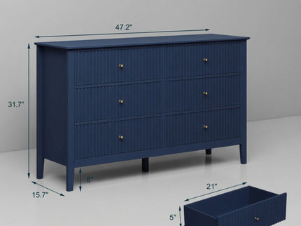 Modern 6 Drawer Fluted Dresser