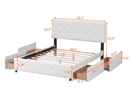 Upholstered Platform Bed With Classic Headboard And Drawers, No Box Spring Needed