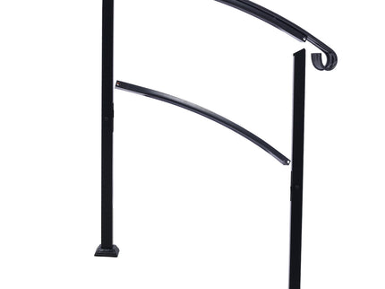 Handrails For Outdoor Steps, Fit 1 Or 3 Steps Outdoor Stair Railing, Flexible Front Porch Hand Rail, Transitional Handrails For Concrete Steps Or Wooden Stairs - Black