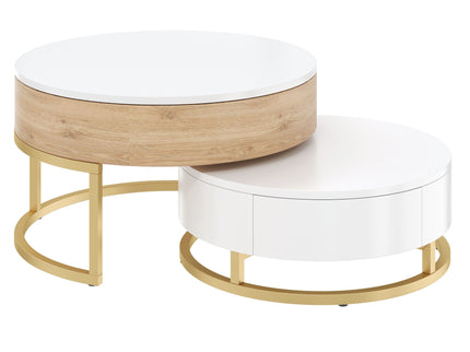 Modern Round Lift-Top Nesting Coffee Tables With 2 Drawers