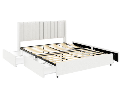 Anda - Boucle Upholstered Platform Bed With Patented Drawers Storage - Ivory