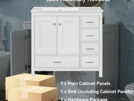 Bathroom Vanity With Sink Combo, 2 Soft Close Doors And 5 Drawers